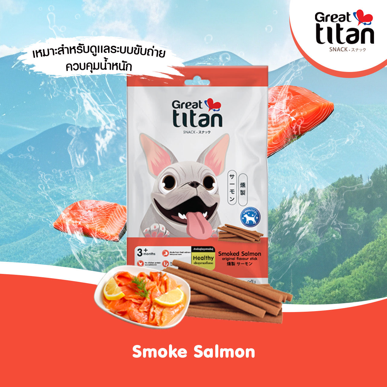 Great Titan Snack Chicken With Smoked Salmon Original Flavor Stick (210g) - Pack of 3