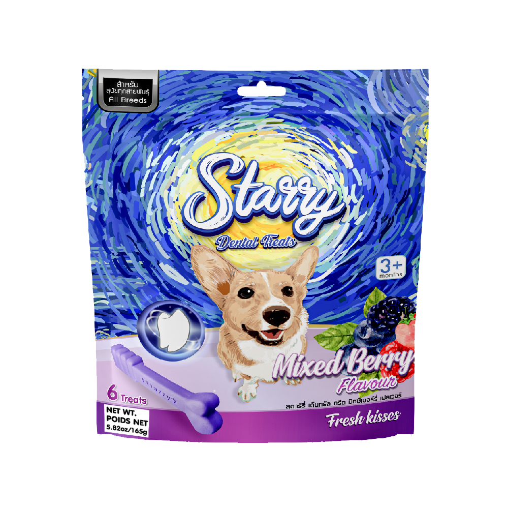 Starry Dental Treat, Mixed Berry Flavor (Pack of 3 - 18 Treats)