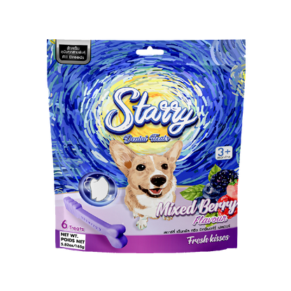 Starry Dental Treat, Mixed Berry Flavor (Pack of 3 - 18 Treats)