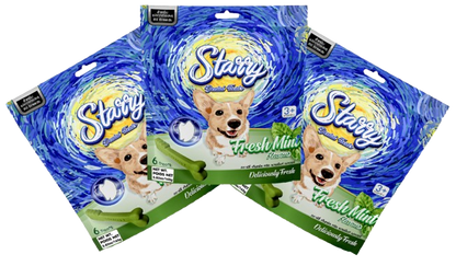 Starry Dental Treat, Fresh Mint Flavor (Pack of 3 - 18 Treats)