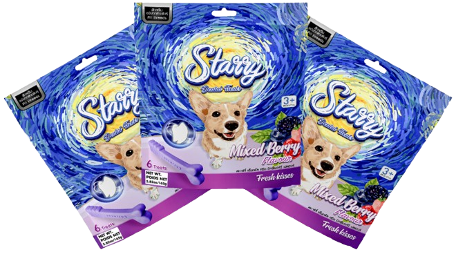 Starry Dental Treat, Mixed Berry Flavor (Pack of 3 - 18 Treats)